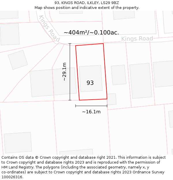 93, KINGS ROAD, ILKLEY, LS29 9BZ: Plot and title map