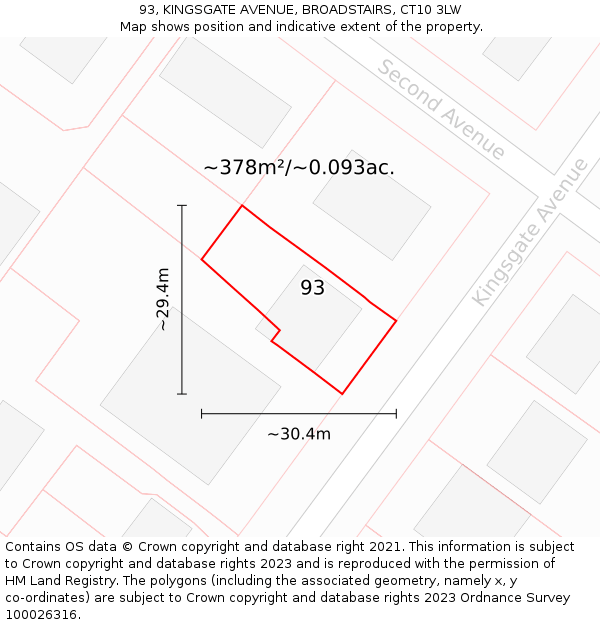 93, KINGSGATE AVENUE, BROADSTAIRS, CT10 3LW: Plot and title map