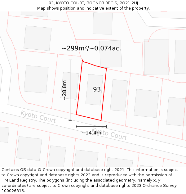 93, KYOTO COURT, BOGNOR REGIS, PO21 2UJ: Plot and title map