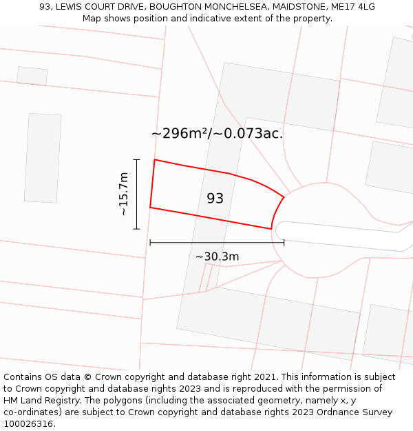 93, LEWIS COURT DRIVE, BOUGHTON MONCHELSEA, MAIDSTONE, ME17 4LG: Plot and title map