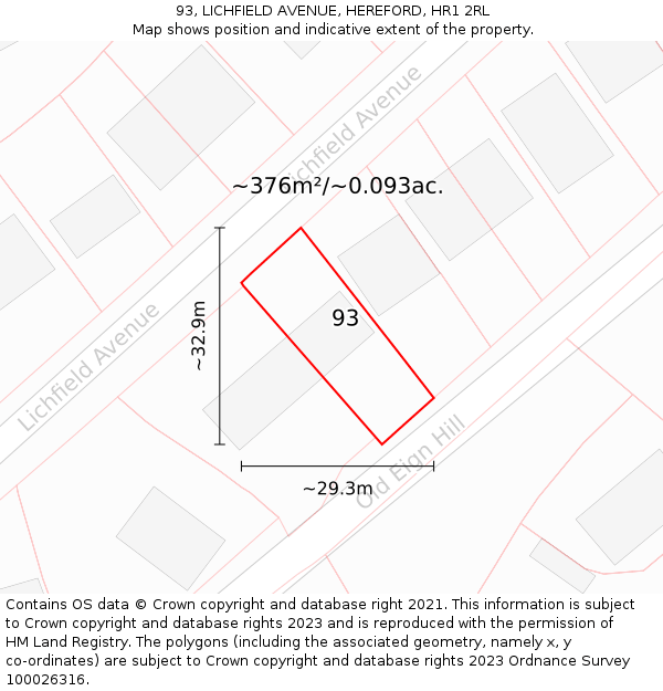 93, LICHFIELD AVENUE, HEREFORD, HR1 2RL: Plot and title map