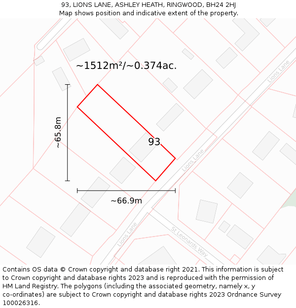 93, LIONS LANE, ASHLEY HEATH, RINGWOOD, BH24 2HJ: Plot and title map