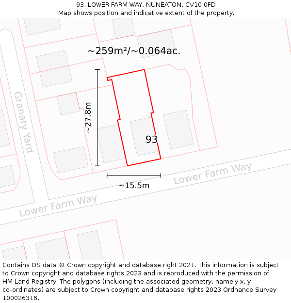 93, LOWER FARM WAY, NUNEATON, CV10 0FD: Plot and title map