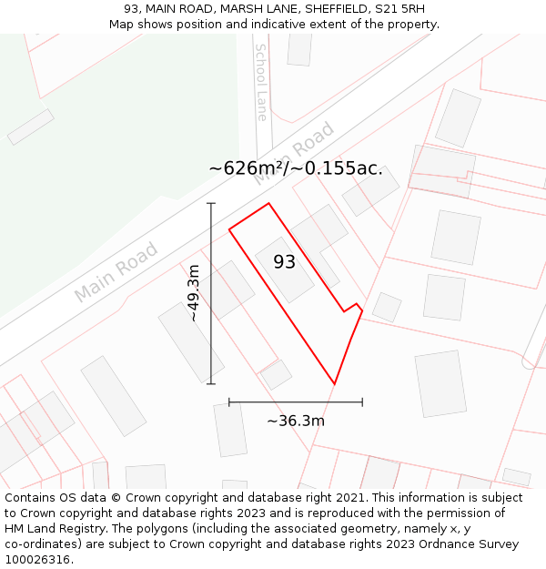 93, MAIN ROAD, MARSH LANE, SHEFFIELD, S21 5RH: Plot and title map