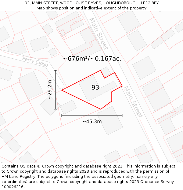 93, MAIN STREET, WOODHOUSE EAVES, LOUGHBOROUGH, LE12 8RY: Plot and title map