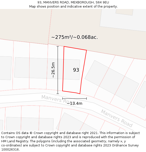 93, MANVERS ROAD, MEXBOROUGH, S64 9EU: Plot and title map