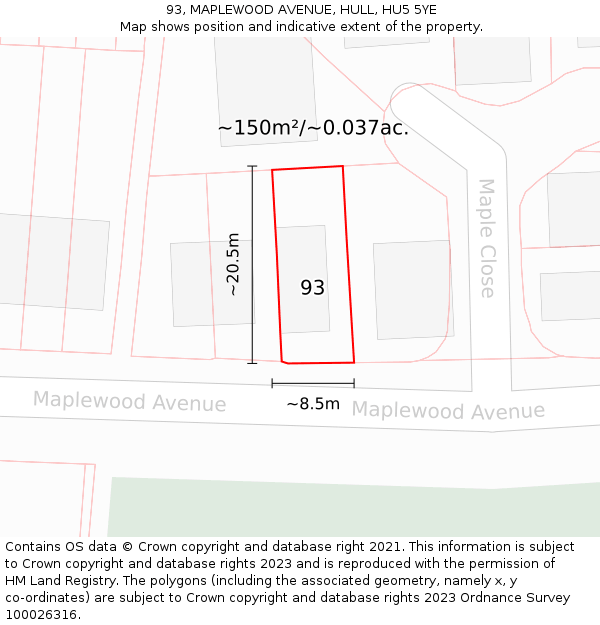 93, MAPLEWOOD AVENUE, HULL, HU5 5YE: Plot and title map