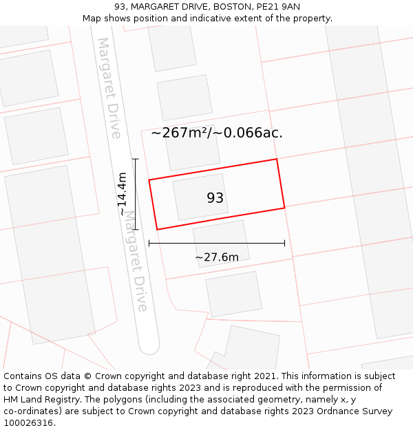 93, MARGARET DRIVE, BOSTON, PE21 9AN: Plot and title map