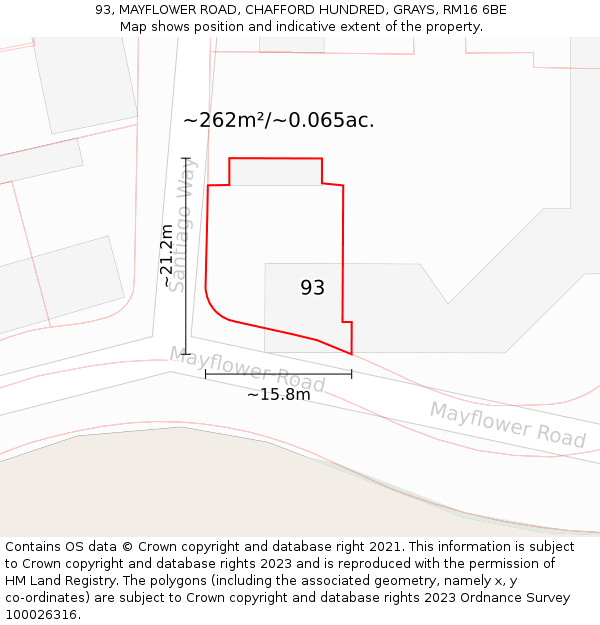 93, MAYFLOWER ROAD, CHAFFORD HUNDRED, GRAYS, RM16 6BE: Plot and title map