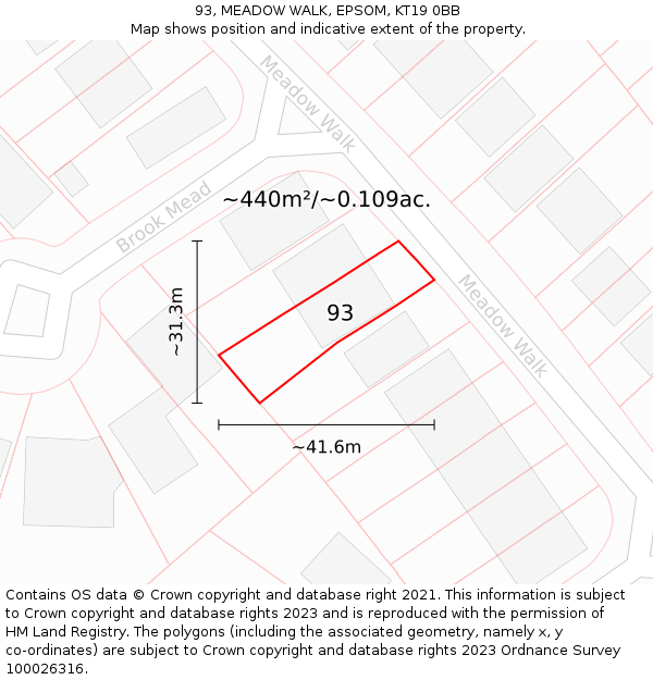 93, MEADOW WALK, EPSOM, KT19 0BB: Plot and title map