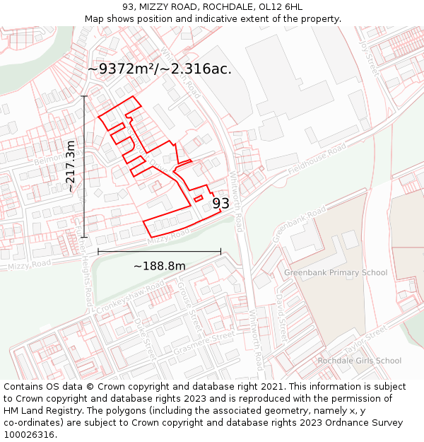 93, MIZZY ROAD, ROCHDALE, OL12 6HL: Plot and title map