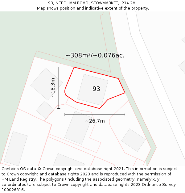 93, NEEDHAM ROAD, STOWMARKET, IP14 2AL: Plot and title map