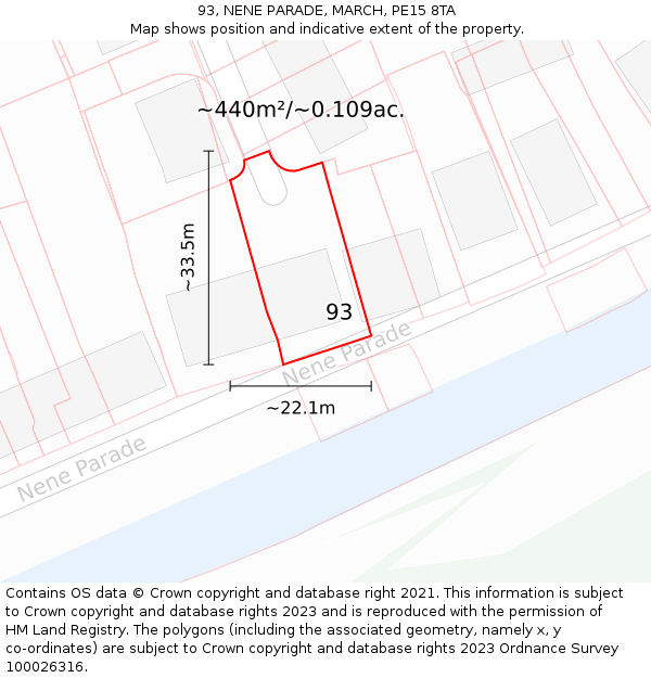 93, NENE PARADE, MARCH, PE15 8TA: Plot and title map