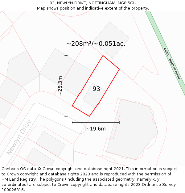 93, NEWLYN DRIVE, NOTTINGHAM, NG8 5GU: Plot and title map