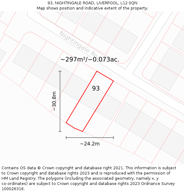 93, NIGHTINGALE ROAD, LIVERPOOL, L12 0QN: Plot and title map