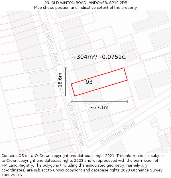 93, OLD WINTON ROAD, ANDOVER, SP10 2DB: Plot and title map