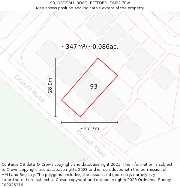 93, ORDSALL ROAD, RETFORD, DN22 7PW: Plot and title map