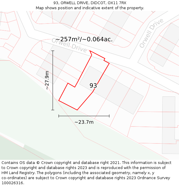 93, ORWELL DRIVE, DIDCOT, OX11 7RX: Plot and title map