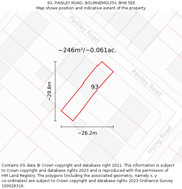 93, PAISLEY ROAD, BOURNEMOUTH, BH6 5EE: Plot and title map