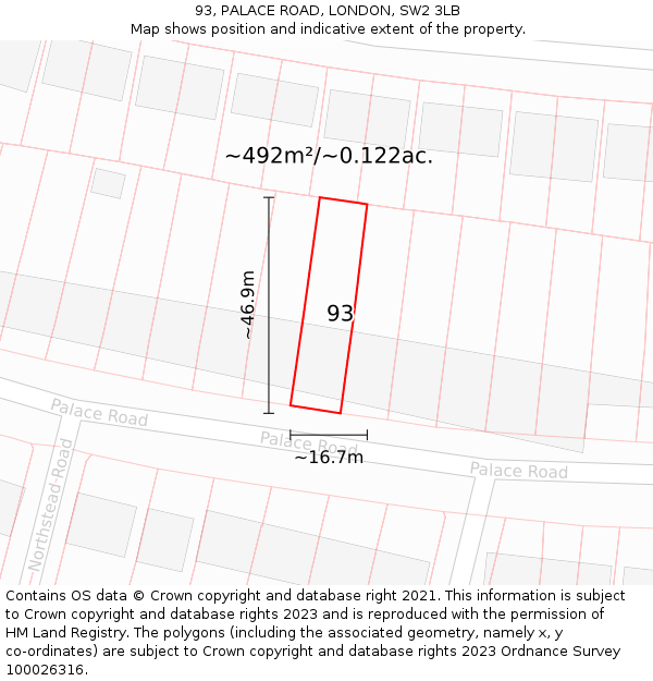 93, PALACE ROAD, LONDON, SW2 3LB: Plot and title map