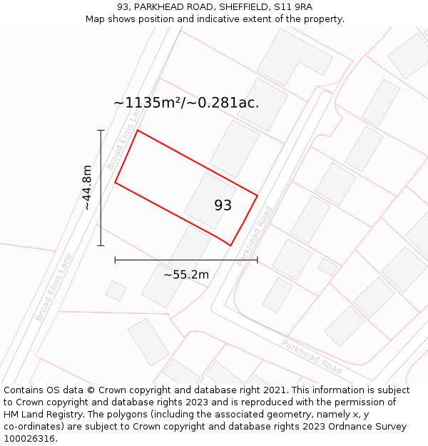 93, PARKHEAD ROAD, SHEFFIELD, S11 9RA: Plot and title map