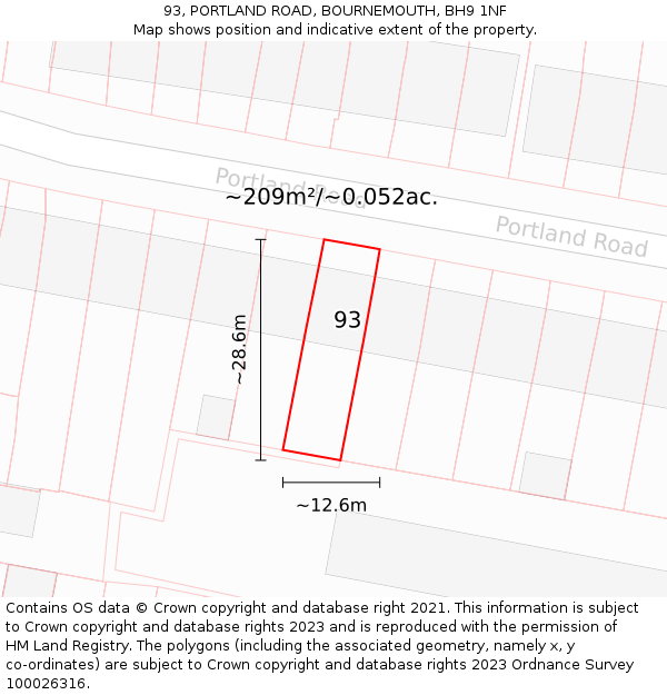 93, PORTLAND ROAD, BOURNEMOUTH, BH9 1NF: Plot and title map