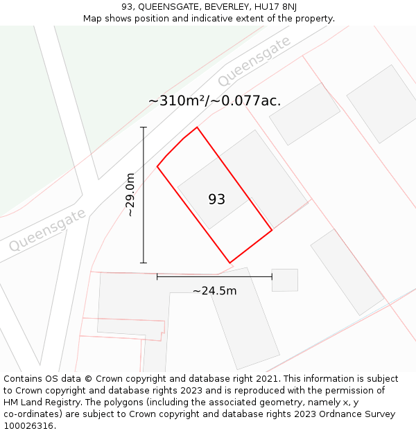 93, QUEENSGATE, BEVERLEY, HU17 8NJ: Plot and title map