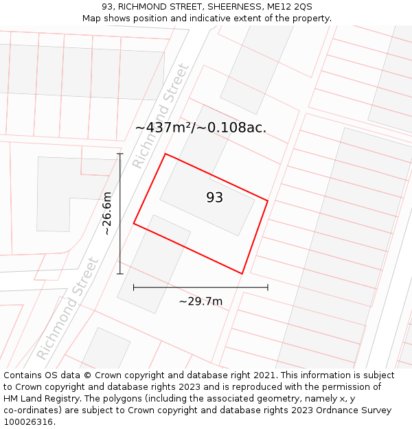 93, RICHMOND STREET, SHEERNESS, ME12 2QS: Plot and title map