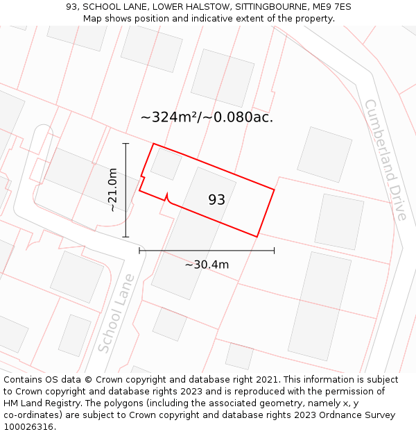 93, SCHOOL LANE, LOWER HALSTOW, SITTINGBOURNE, ME9 7ES: Plot and title map