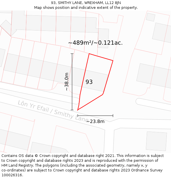 93, SMITHY LANE, WREXHAM, LL12 8JN: Plot and title map