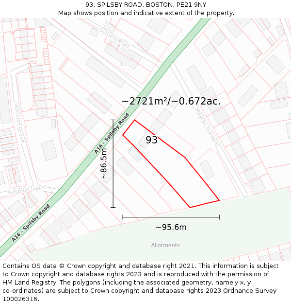 93, SPILSBY ROAD, BOSTON, PE21 9NY: Plot and title map