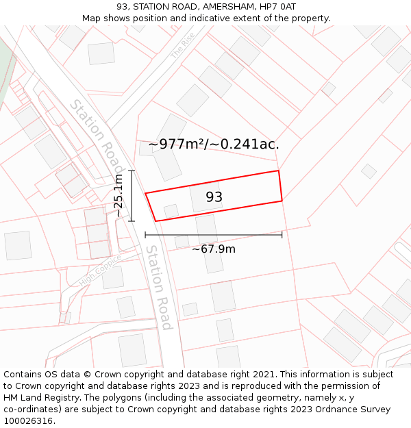 93, STATION ROAD, AMERSHAM, HP7 0AT: Plot and title map