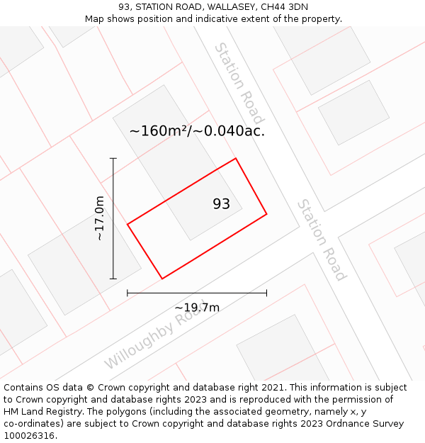 93, STATION ROAD, WALLASEY, CH44 3DN: Plot and title map