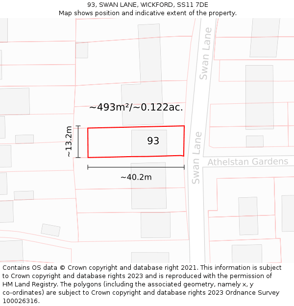 93, SWAN LANE, WICKFORD, SS11 7DE: Plot and title map