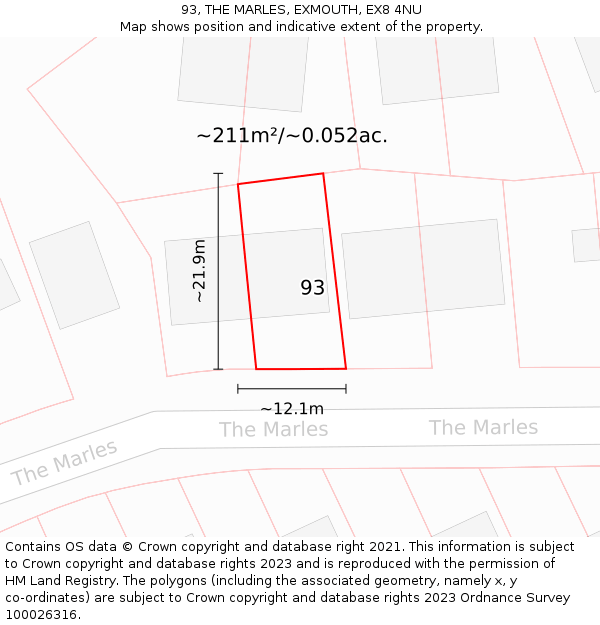 93, THE MARLES, EXMOUTH, EX8 4NU: Plot and title map