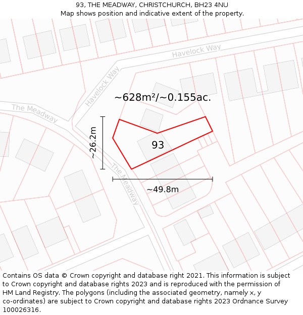 93, THE MEADWAY, CHRISTCHURCH, BH23 4NU: Plot and title map