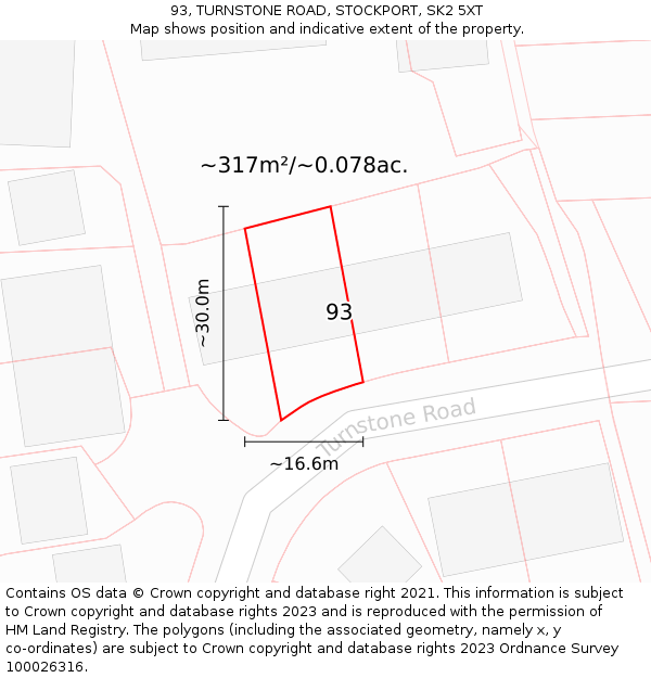 93, TURNSTONE ROAD, STOCKPORT, SK2 5XT: Plot and title map
