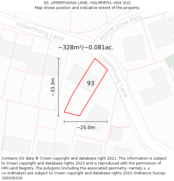 93, UPPERTHONG LANE, HOLMFIRTH, HD9 3UZ: Plot and title map