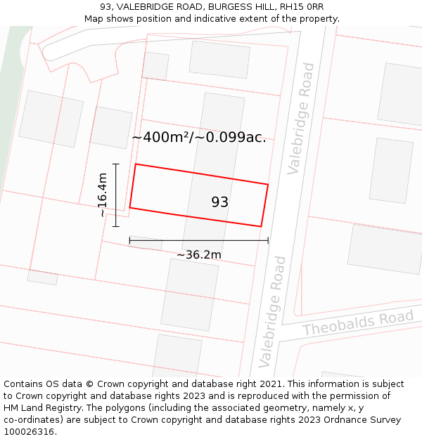 93, VALEBRIDGE ROAD, BURGESS HILL, RH15 0RR: Plot and title map