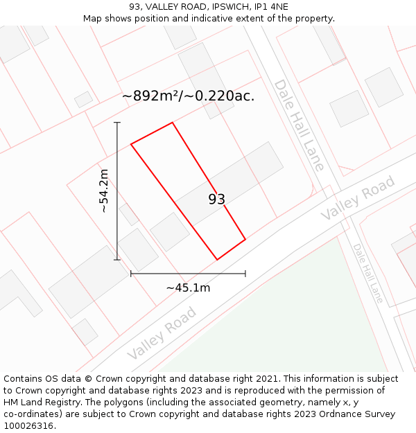 93, VALLEY ROAD, IPSWICH, IP1 4NE: Plot and title map