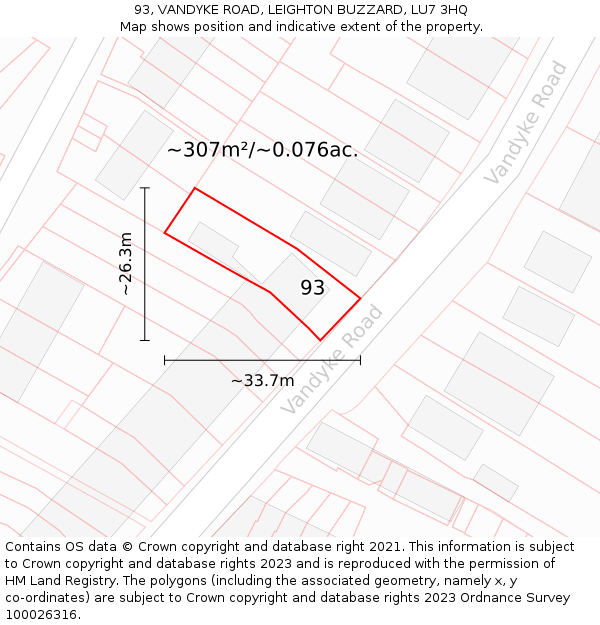 93, VANDYKE ROAD, LEIGHTON BUZZARD, LU7 3HQ: Plot and title map