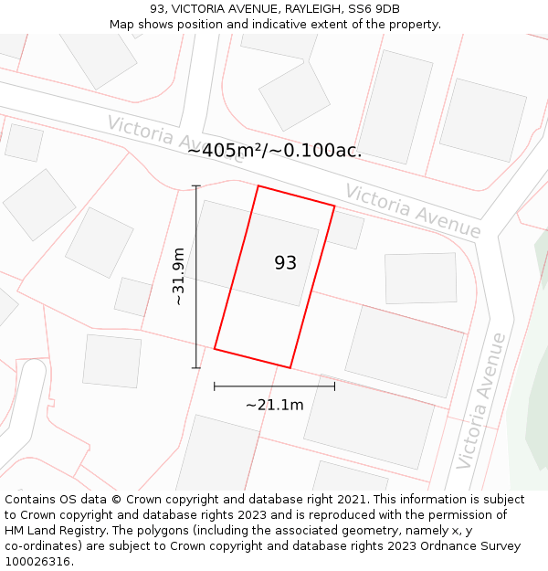 93, VICTORIA AVENUE, RAYLEIGH, SS6 9DB: Plot and title map