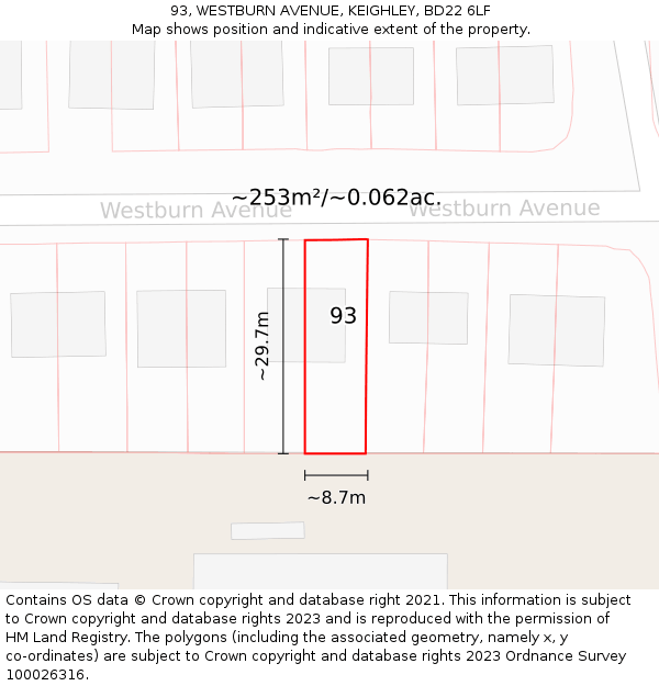 93, WESTBURN AVENUE, KEIGHLEY, BD22 6LF: Plot and title map