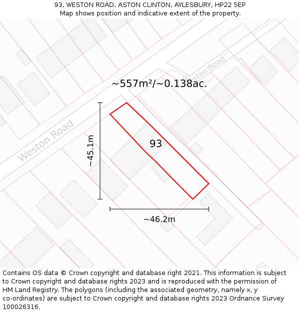 93, WESTON ROAD, ASTON CLINTON, AYLESBURY, HP22 5EP: Plot and title map