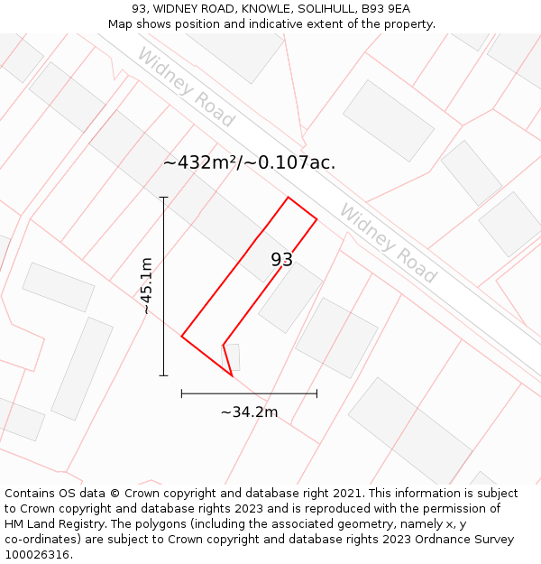 93, WIDNEY ROAD, KNOWLE, SOLIHULL, B93 9EA: Plot and title map