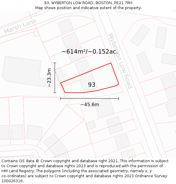 93, WYBERTON LOW ROAD, BOSTON, PE21 7RH: Plot and title map