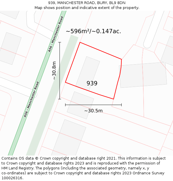 939, MANCHESTER ROAD, BURY, BL9 8DN: Plot and title map