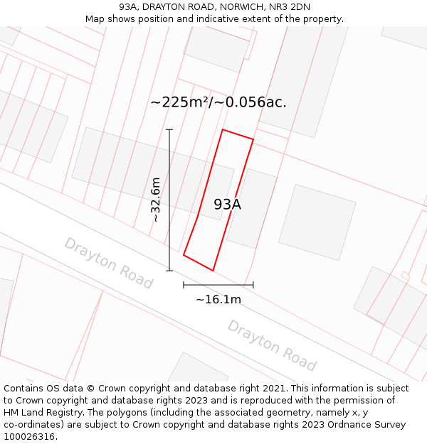 93A, DRAYTON ROAD, NORWICH, NR3 2DN: Plot and title map