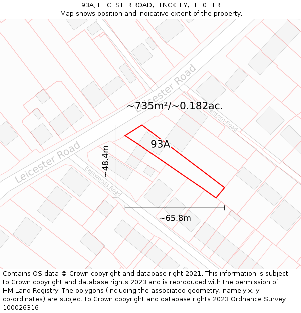 93A, LEICESTER ROAD, HINCKLEY, LE10 1LR: Plot and title map