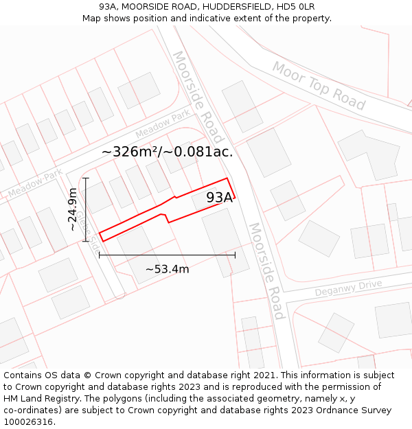 93A, MOORSIDE ROAD, HUDDERSFIELD, HD5 0LR: Plot and title map